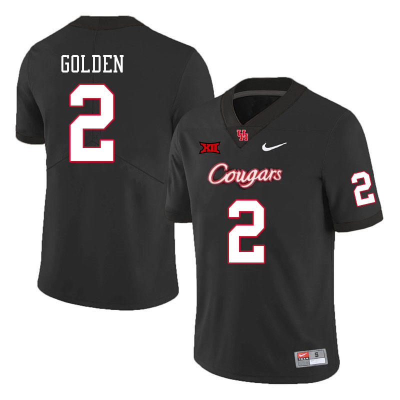 Men #2 Matthew Golden Houston Cougars Big 12 XII College Football Jerseys Stitched-Black - Click Image to Close